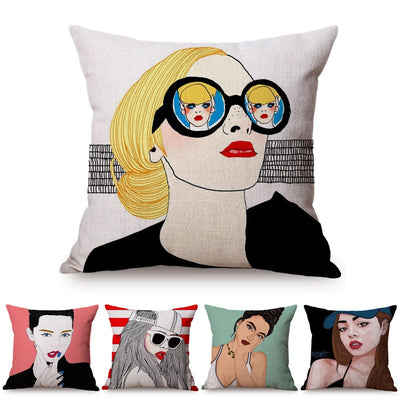 Colorful Girl POP Art Cushion Cover