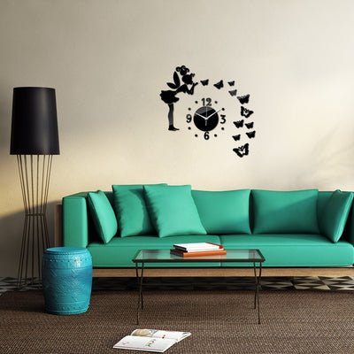 Acrylic Wall Clock Girl and Butterfly
