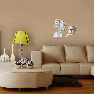 Acrylic Girl Mirror Sticker Wall Clock