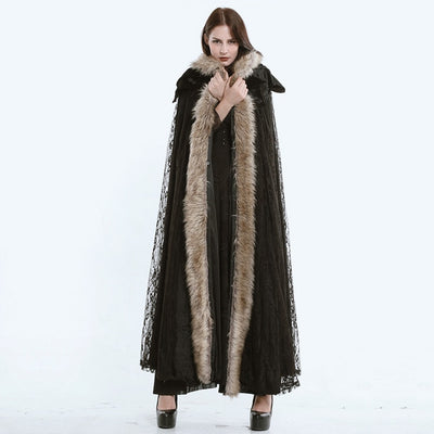 Hooded Coat Gothic Winter Faux fur Women's Long Free Size