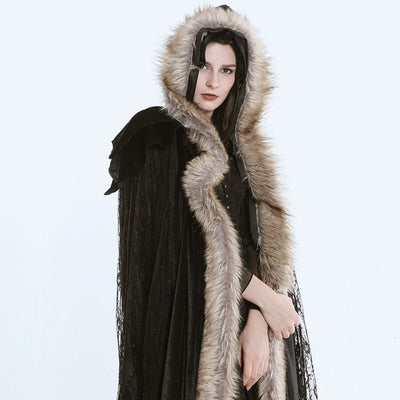 Hooded Coat Gothic Winter Faux fur Women's Long Free Size