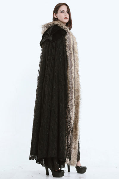 Hooded Coat Gothic Winter Faux fur Women's Long Free Size