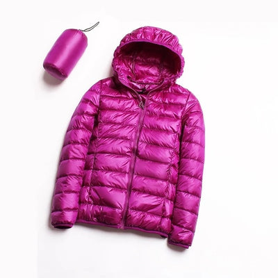 Jacket down coat hooded ultra-light for women