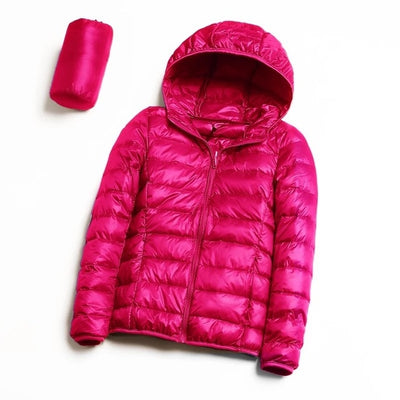 Jacket down coat hooded ultra-light for women