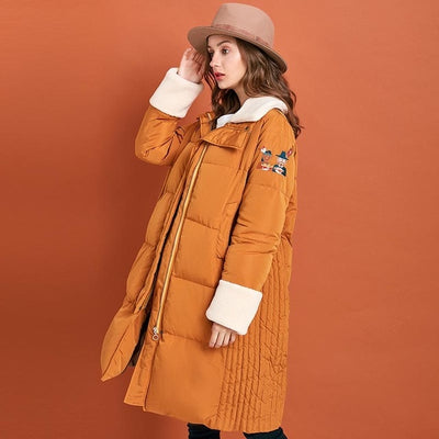 Fur Collar Coat Cartoon Embroidery