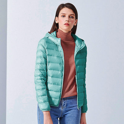 Jacket down coat hooded ultra-light for women