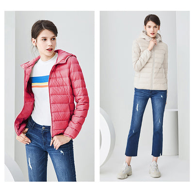 Jacket down coat hooded ultra-light for women