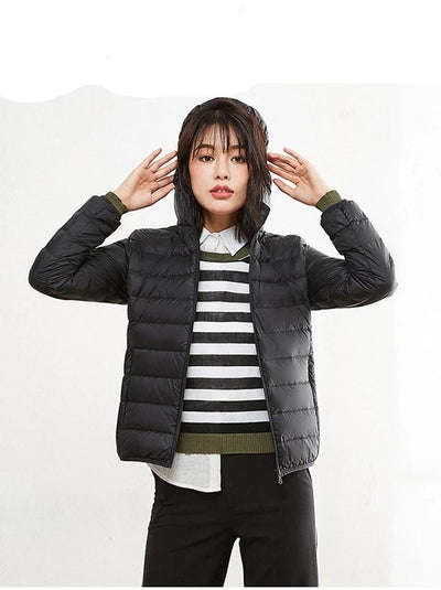 Jacket down coat hooded ultra-light for women