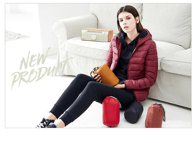 Jacket down coat hooded ultra-light for women