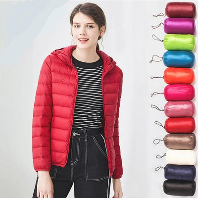 Jacket down coat hooded ultra-light for women
