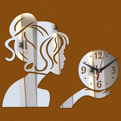 Acrylic Girl Mirror Sticker Wall Clock