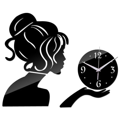 Acrylic Girl Mirror Sticker Wall Clock