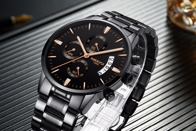 Watch for Men Gold Full Steel Chronograph Waterproof Top Brand Luxury