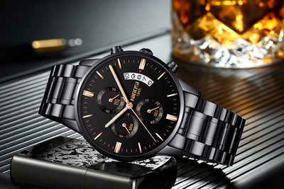 Watch for Men Gold Full Steel Chronograph Waterproof Top Brand Luxury