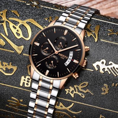 Watch for Men Gold Full Steel Chronograph Waterproof Top Brand Luxury