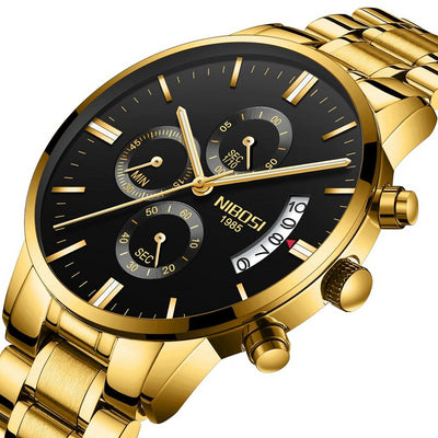 Watch for Men Gold Full Steel Chronograph Waterproof Top Brand Luxury