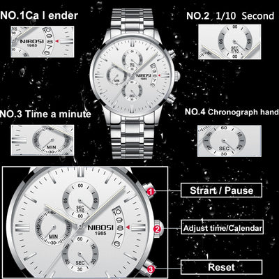 Watch for Men Gold Full Steel Chronograph Waterproof Top Brand Luxury