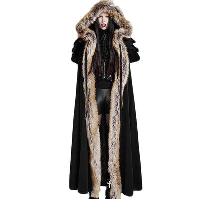 Hooded Coat Gothic Winter Faux fur Women's Long Free Size