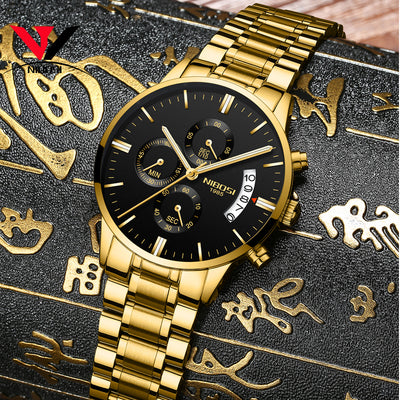 Watch for Men Gold Stainless Steel Brand Luxury