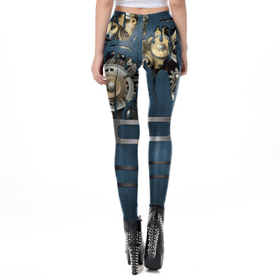 Leggings Printing Mechanical Gear Steampunk