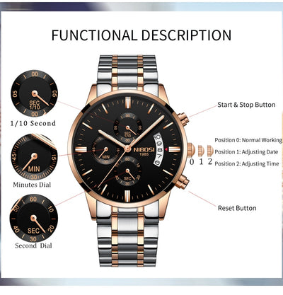 Watch for Men Gold Stainless Steel Brand Luxury