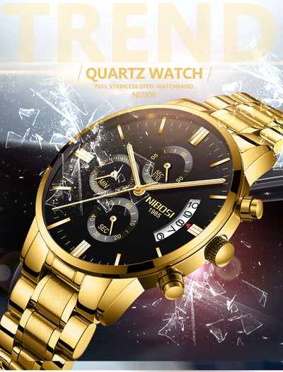 Watch for Men Gold Stainless Steel Brand Luxury